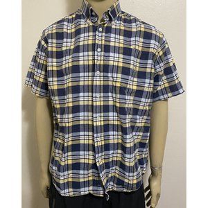 Cinch Men's Large Short Sleeve Button Front Plaid Shirt Muted Yellow Navy White